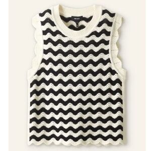 Cotton Scallop Stripe Boxy Knit Sweater Vest
